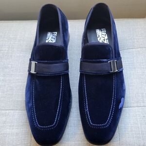 Salvatore Ferragamo Men's Blue Velvet Danny Loafers 13D, US 14D